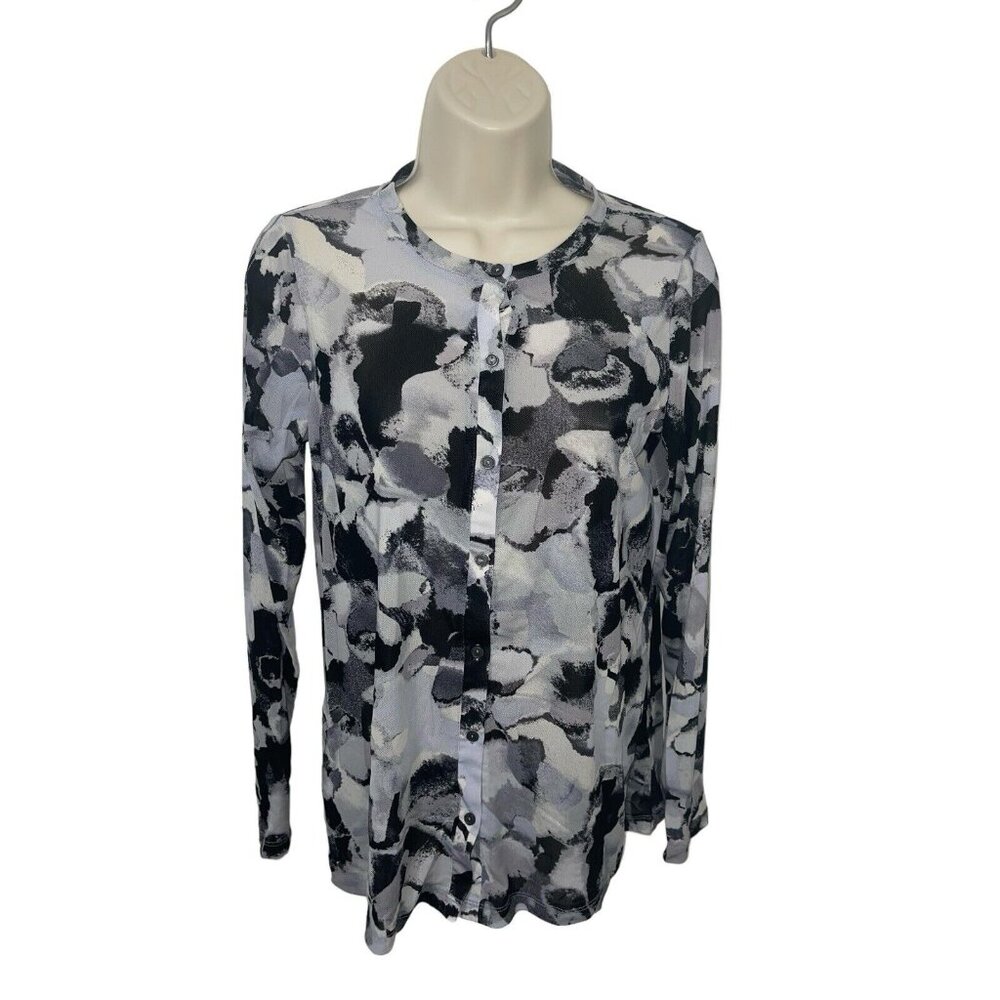 Logo Lori Goldstein Gray White Tie Dye Clarissa Button Front Shirt Womens XS